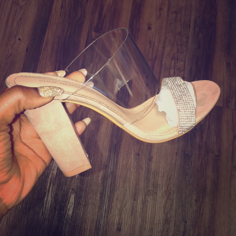 Clear Jeweled Nude Heels